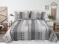 Marina Decoration Rich Printed Embossed Pinsonic Coverlet Bedspread Ultra Soft Bedding Summer Quilt Set with Shams, Modern Grey Striped Pattern