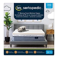 SERTAPEDIC Memory Foam Mattress Topper, Queen, Cooling COPPERGEL, 4 Inch, Off White, Memory Foam Mattress Topper, Queen, 4"