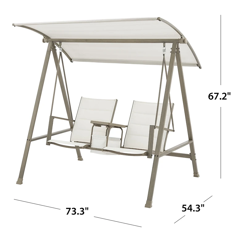 Mainstays Cobble Hill 2-Seat Steel Canopy Porch Swing with Centre Table, Cream
