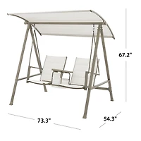 Mainstays Cobble Hill 2-Seat Steel Canopy Porch Swing with Centre Table, Cream