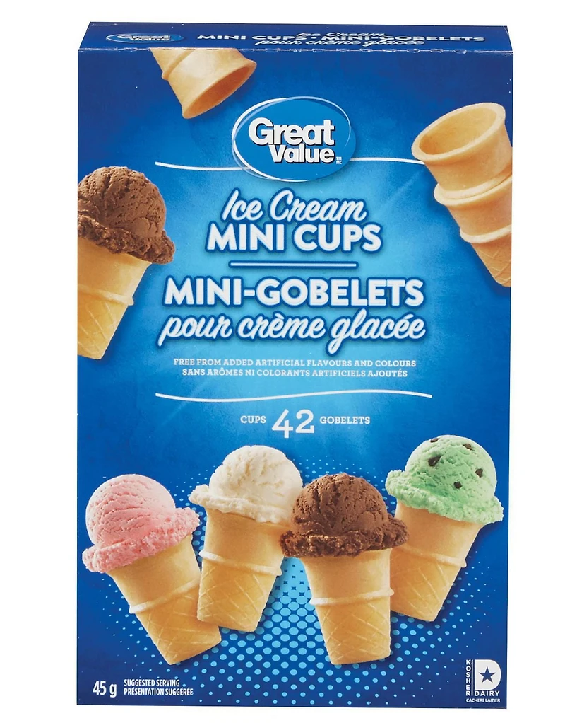 Great Value Ice Cream Mini Cups, 42 cups, 45 g