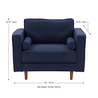 CorLiving Mulberry 2-Piece Mid-Century Modern Fabric Upholstered Living Room Set with Sofa and Chair, Navy Blue