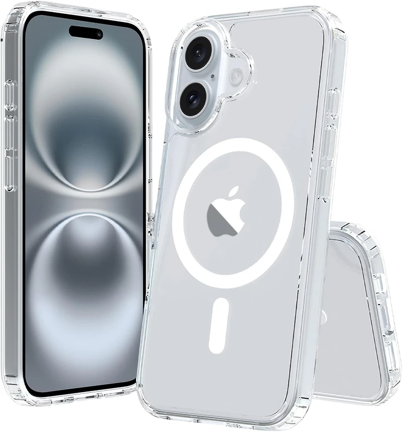 onn. Étui transparent à coque dure pour téléphone iPhone 16 Plus, compatible avec Magsafe, résistant aux rayures Résistant avec une protection contre les chutes de 1,8 m (6 pi)