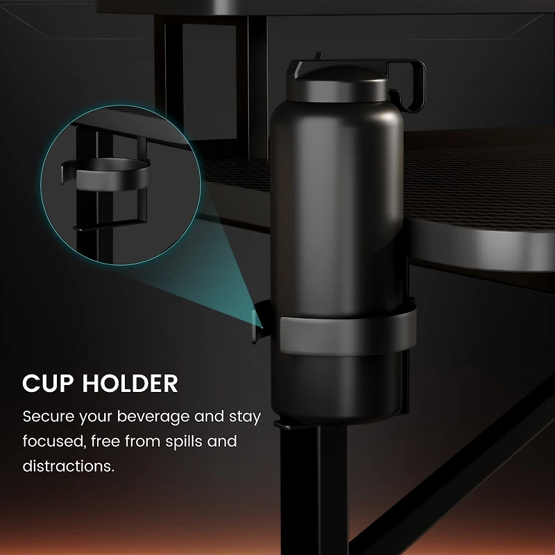 Bureau de jeu LED GTRACING Lumina Elite avec ports USB et prises électriques, pour maison et bureau, support d'écran et charge sans fil, Noir