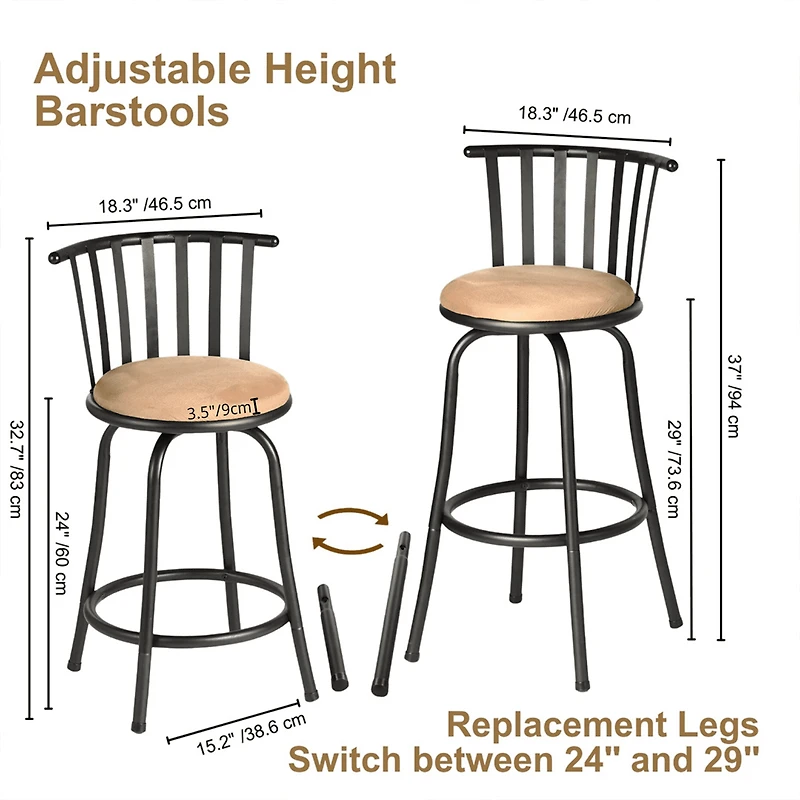 Ensemble de 3 tabourets de bar compacts et ajustables Homy Casa pour petits espaces, chaise pivotante avec coussin beige et structure en métal