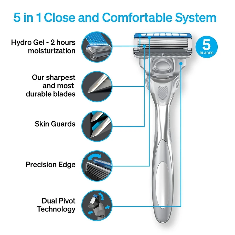 Schick Hydro Smooth Skin Men’s Razor - System and 5 Razor Refills Value Pack, Razor + 5 razor refills