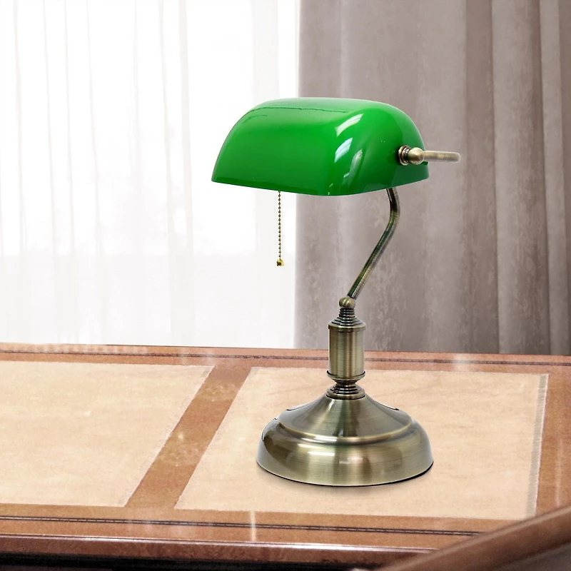 Simple Designs Executive Banker's Desk Lamp with Glass Shade