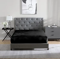 Swift Home Luxury 1 Piece Flannel Plush Fur Fitted Sheet, Ultra-Soft, Deep Pocket Fit, All Season Warmth, Queen Size, Black