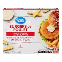 Great Value Chicken Burgers, 8 burgers, 800 g
