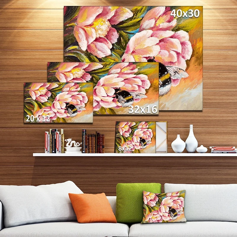 Design Art Bee Sitting on Flower Canvas Print