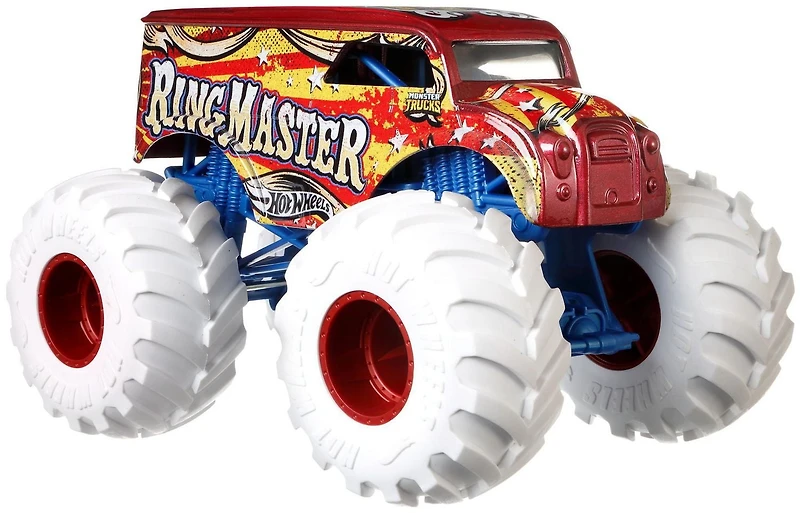 Camion en métal moulé sous pression Monster Trucks Hot Wheels à l’échelle Dairy Delivery Ring Master 1:24 avec roues géantes