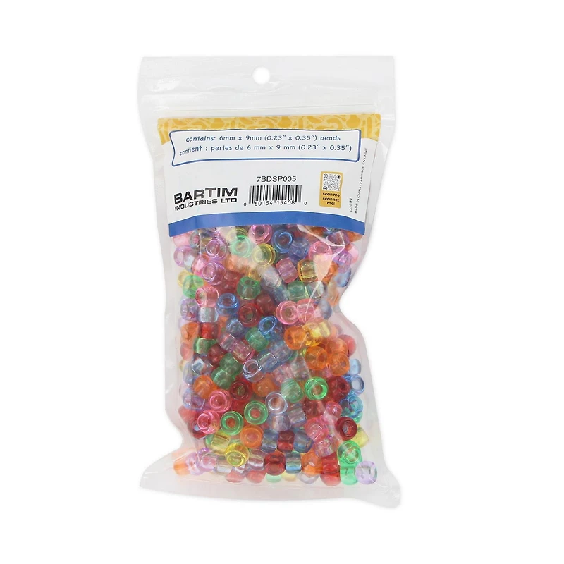 TINY HANDS Translucent Beads, 500 pack, 6mm x 9mm (0.23in x 0.35in), Age 6+, Kids, Crafts, BEAD PONY TRAN 500PC