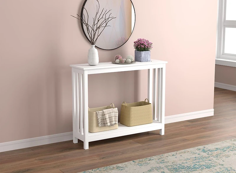 Safdie & Co. Entryway Console Sofa Couch Accent Table 39in L White with 1 Shelf for Living Room