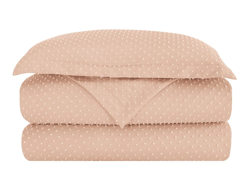 Swift Home Dot Clip Textured Duvet Cover Set, Soft All Season Bedding with Zipper Closure, Queen, Pink