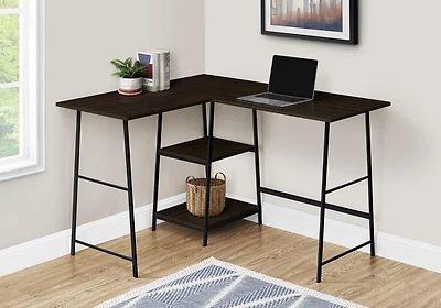 Monarch Specialties Computer Desk, Home Office, Corner, Storage Shelves, 48"l, L Shape, Work, Laptop, Metal, Laminate, Brown, Black, Contemporary, Modern