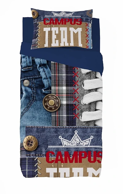 Ensemble de housse de couette Team de Gouchee Home – Ensemble de literie 2 pièces pour enfants et adolescents avec imprimé denim, coton réversible bleu marine