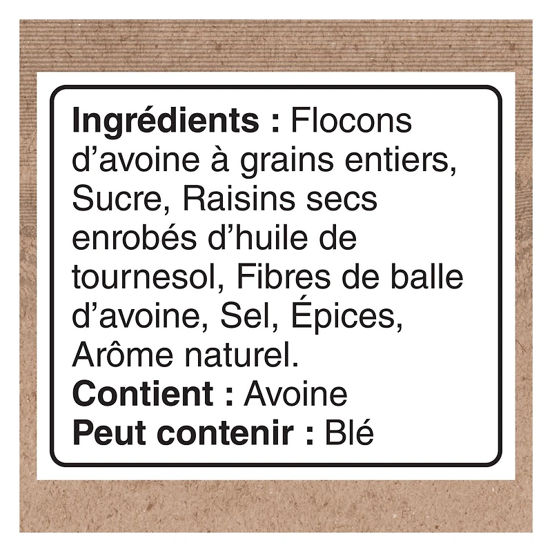Quaker Gruau instantané Teneur élevée en fibres Raisins secs et épices 344 g.