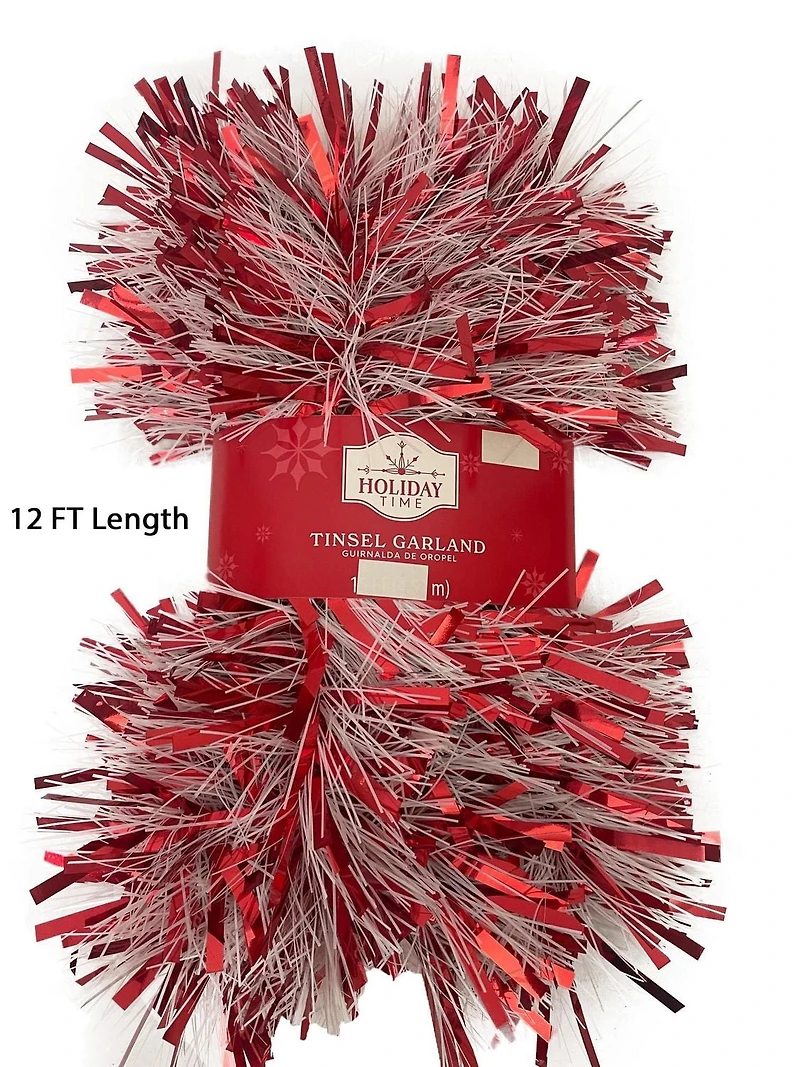 Holiday Time 12 Ft Tinsel Garland Red And White