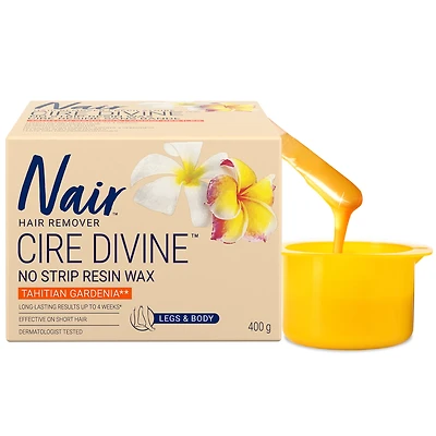 Nair Cire d'épilation Divine Micro-ondes Cire en résine sans bande pour jambes et corps Parfum gardénia tahitien 400 g