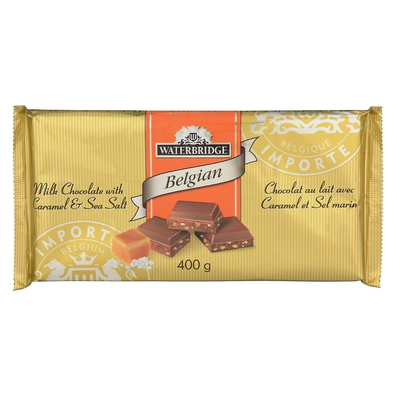 Barre de chocolat belge Waterbridge avec caramel et sel de mer 400g