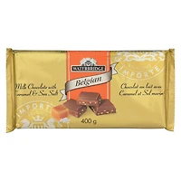 Barre de chocolat belge Waterbridge avec caramel et sel de mer 400g