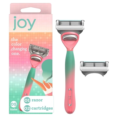 rasoir joy qui change de couleur pour femmes, trousse de rasage avec 1 manche + 2 cartouches de rechange
