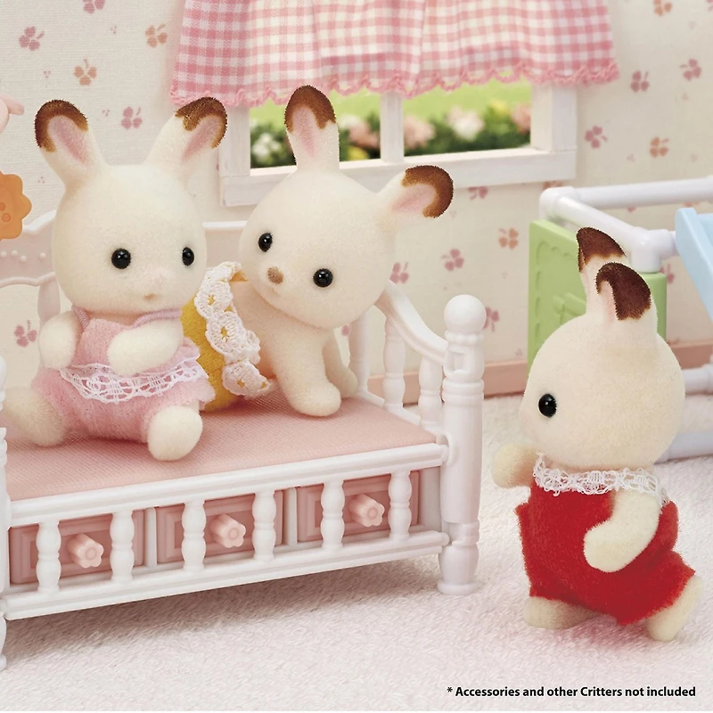Calico Critters Hopscotch Rabbit Twins, Set of 2 Collectible Doll Figures with Pushcart Accessory