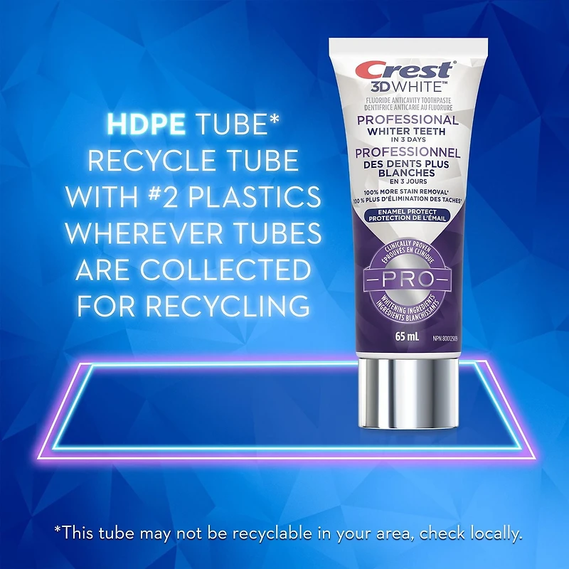 Crest 3D White Professional Enamel Protect Toothpaste, 65mL