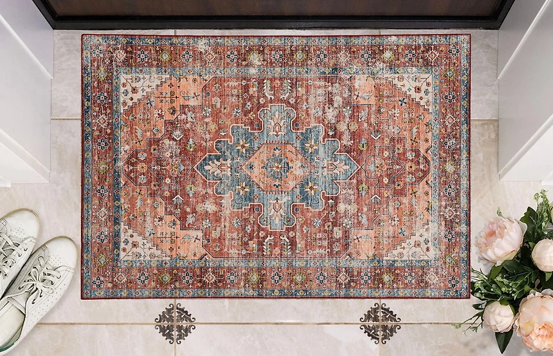 Tapis d'appoint lavable Carter 2 pi x 3 pi rouille et ivoire