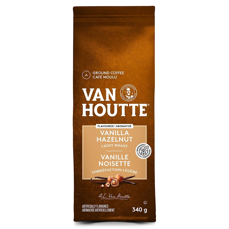 Café moulu vanille et noisette Van Houtte, torréfaction légère 340 g