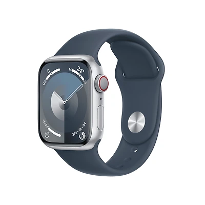 Apple Watch Series 9 GPS + Cellular 41mm Silver Aluminium Case with Storm Blue Sport Band - M/L