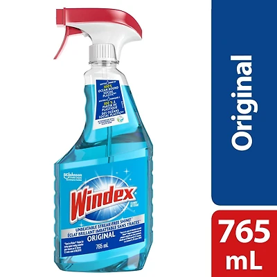 Windex Original Blue Glass and Window Cleaner, Bottles Made from 100% Recycled Plastic, 765mL