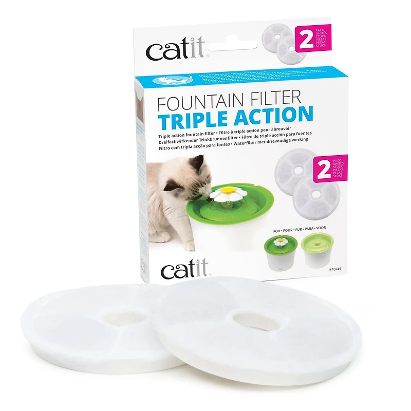 Filtres Catit à triple action pour abreuvoir, paquet de 2 Filtres pour abreuvoir