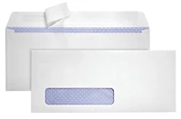 Enveloppes d’affaires Quality Park à fenêtre unique et à teinte de sécurité de 24 lb avec rabat autoscellant pelez-et-scellez tissées en blanc