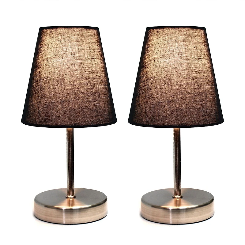 Simple Designs Sand Nickel Mini Basic Table Lamp with Fabric Shade 2 Pack Set