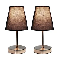 Simple Designs Sand Nickel Mini Basic Table Lamp with Fabric Shade 2 Pack Set