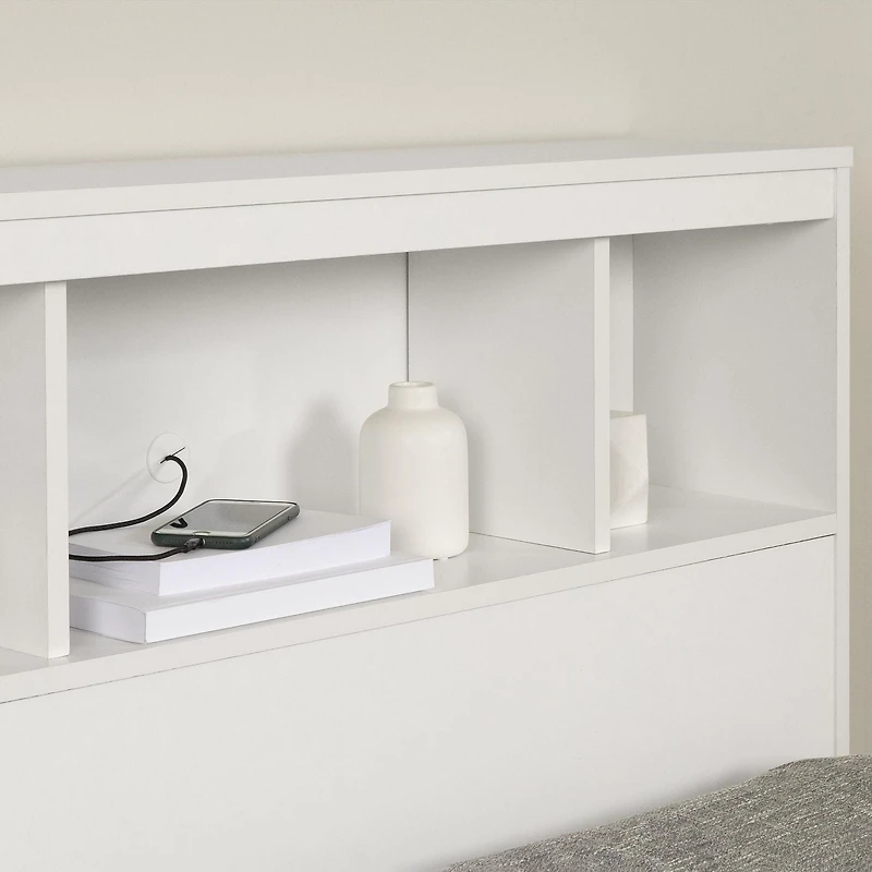 Ensemble lit matelot avec tête de lit bibliothèque Simple, fini Blanc solide, collection Reevo de Meubles South Shore