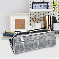 Pen+Gear Checked Pencil Pouch in Grey with White Stitched Pattern
