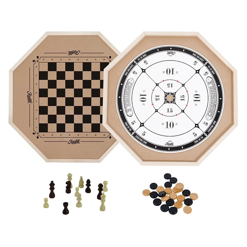 Rustik Jeu de Croquignole Deluxe / Échecs / Dames 3-en-1