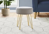 Monarch Specialties Ottoman, Pouf, Footrest, Foot Stool, 14" Round, Fabric, Metal Legs, Grey, Gold, Contemporary, Modern
