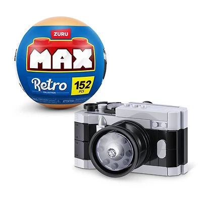 MAX Build More Premium Retro Series 2 (Camera) by ZURU – Novelty Unboxing Toy & Building Brick Collectible Minis with up to 188 Pieces, Retro Designs to Build & Display, Ages 8+, Kids, Teens & Adults.