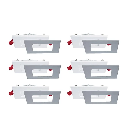Luminaires encastrés profilés 4 pouces, Nadair, 3 températures de lumière intégrées (3000K, 4000K, 5000K), intensité réglable, Carré, Ensemble de 6