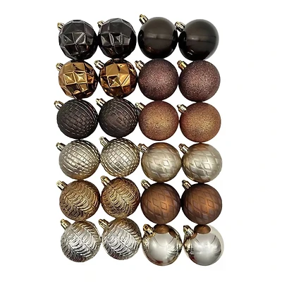 Holiday Time 24-Count Shatterproof Ornaments-Brown/Bronze/Champagne