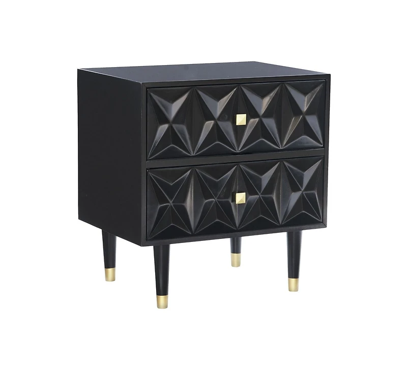 Table de chevet géométrique à deux tiroirs, noir