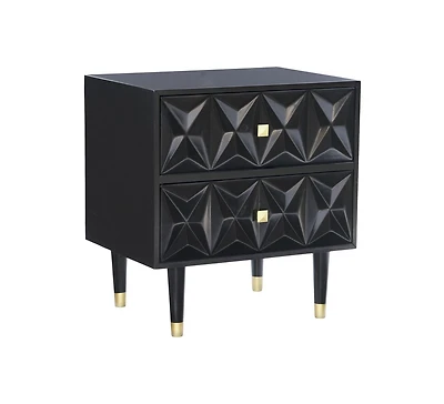 Table de chevet géométrique à deux tiroirs, noir