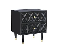 Table de chevet géométrique à deux tiroirs, noir