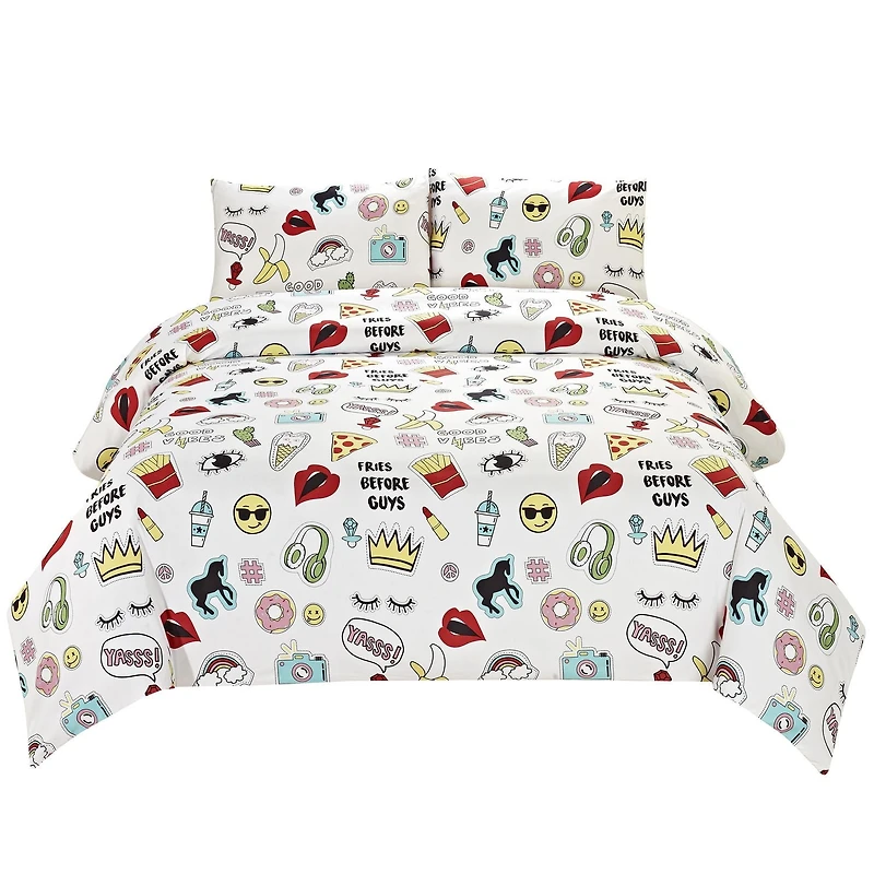 Ens. de housse de couette Grey Label à motif de vocabulaire