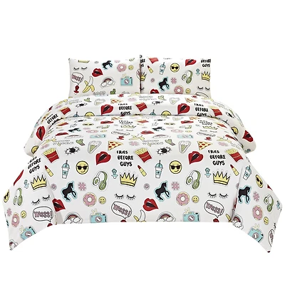 Ens. de housse de couette Grey Label à motif de vocabulaire