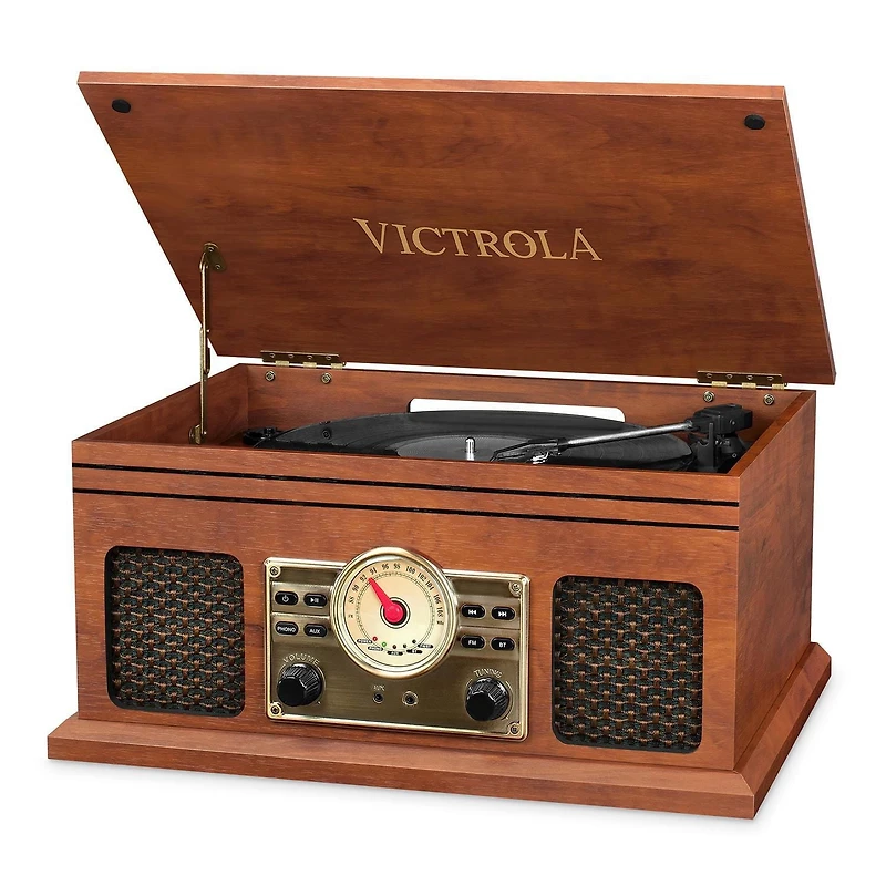 Tourne-disque Bluetooth nostalgique 4 en 1 Victrola avec table tournante à 3 vitesses et radio FM