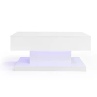Homy Casa Lift Top LED Coffee Table, High Gloss White, Sliding Top, Storage, Bluetooth App
